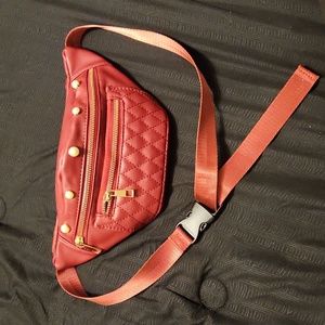 Burgundy Colored Fanny Pack with Pearl Accents